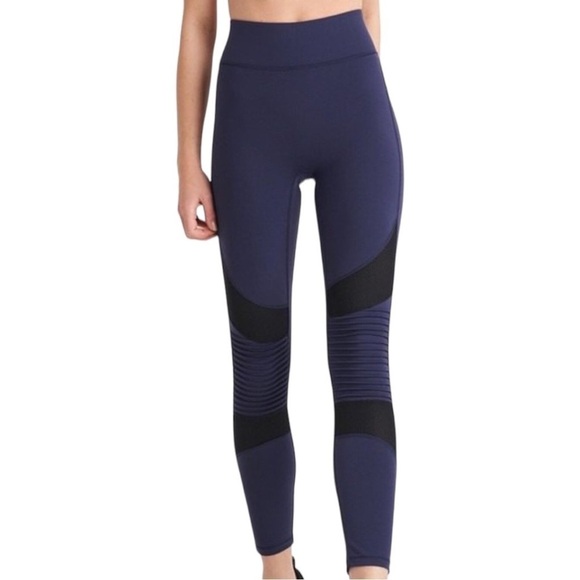 ALL ACCESS Pants - All Access Bandier Navy Blue High Rise Mesh Moto 7/8 Tights Leggings Women Large